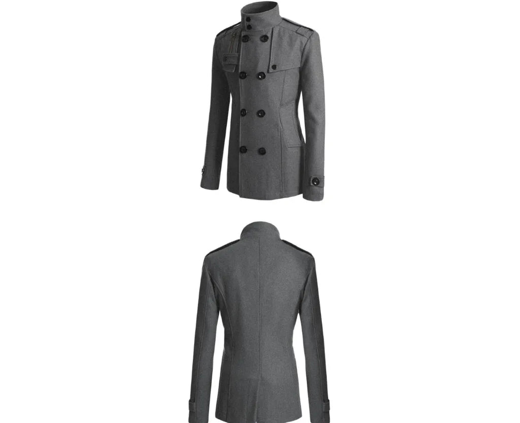 Men's woolen trench coat in cotton blend, single breasted, notched lapel, in khaki colour on model