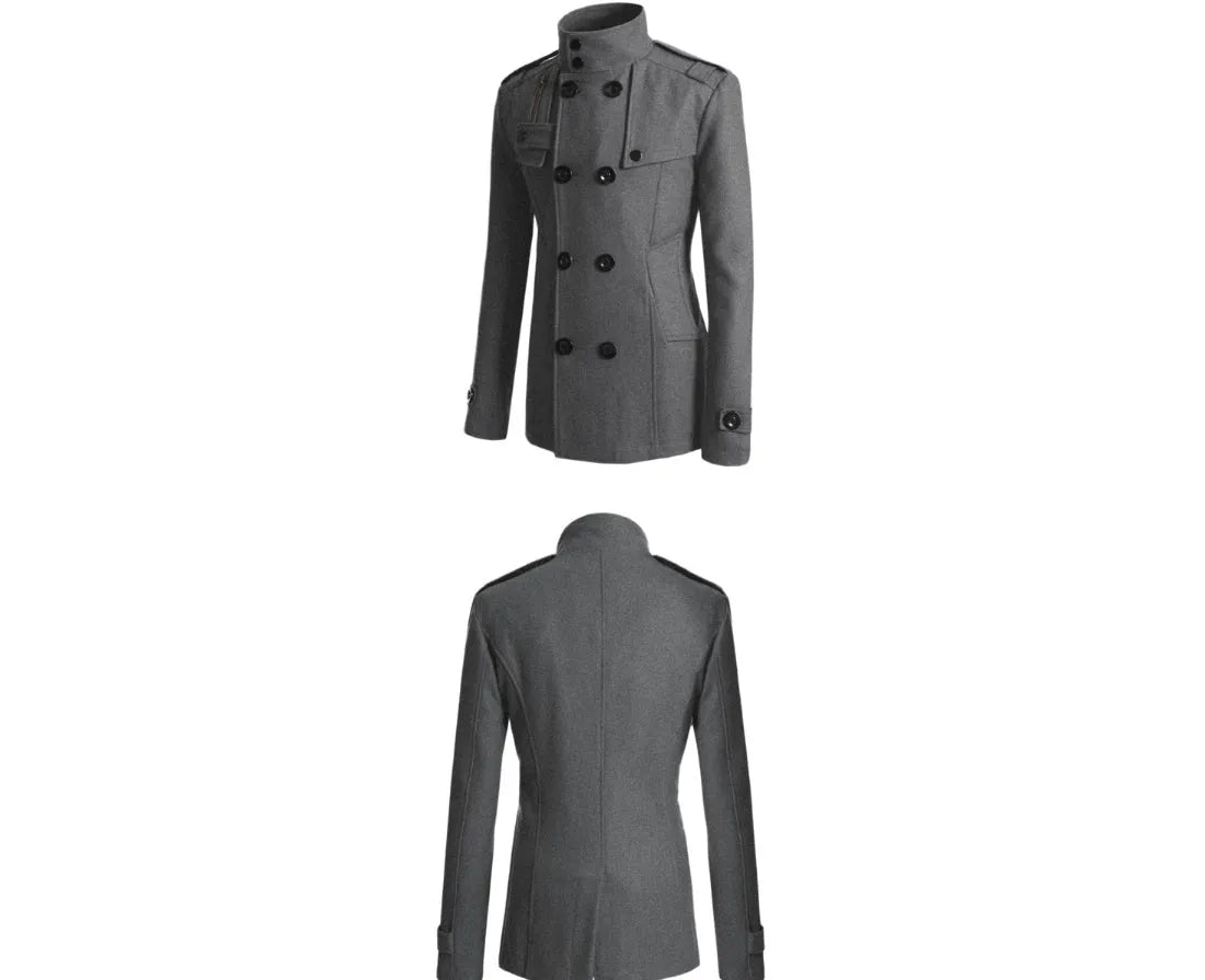 Men's woolen trench coat in cotton blend, single breasted, notched lapel, in khaki colour on model