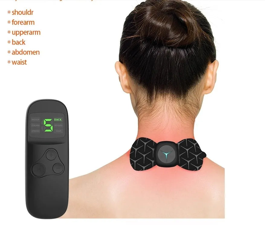 Mini shoulder and neck massager with six massage modes, adjustable pulse intensity and 30-minute timer in black or white