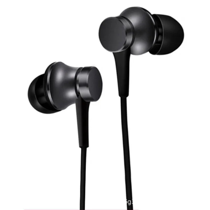 Piston style wired in-ear headphones with 3.5mm jack in black, blue, and red colour options.