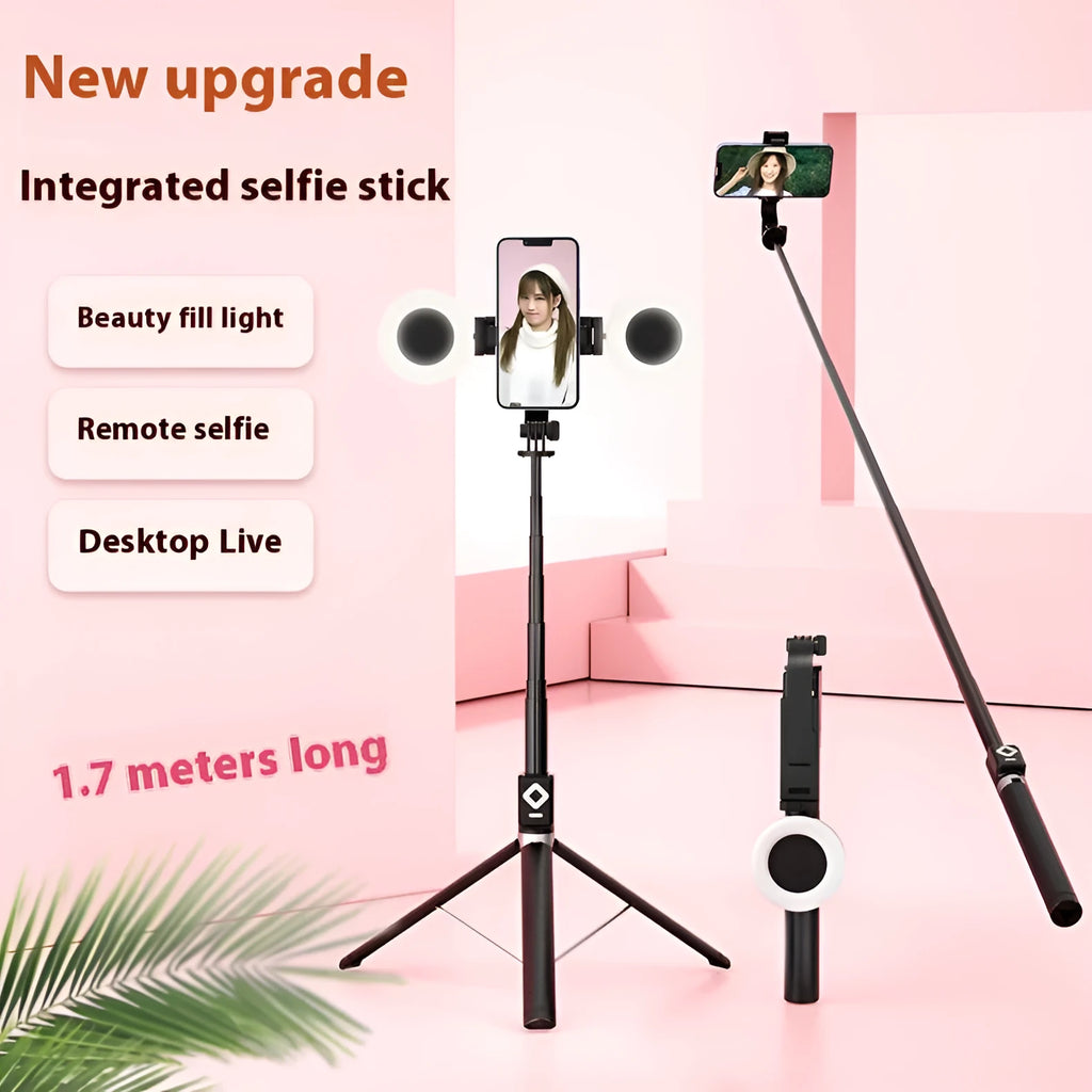 T11 aluminium alloy selfie stick with dual light for mobile phone recording, black colour option
