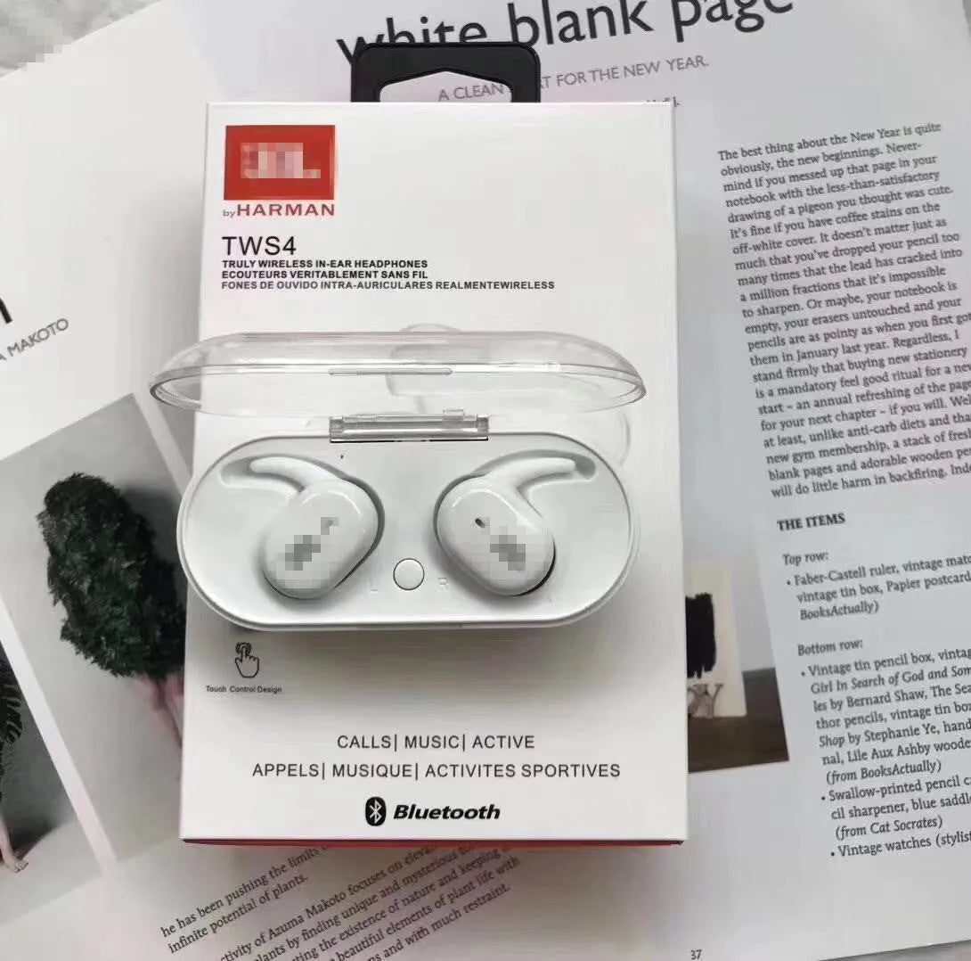 TWS4 Bluetooth headset with graphene vibration film and ergonomic design in black