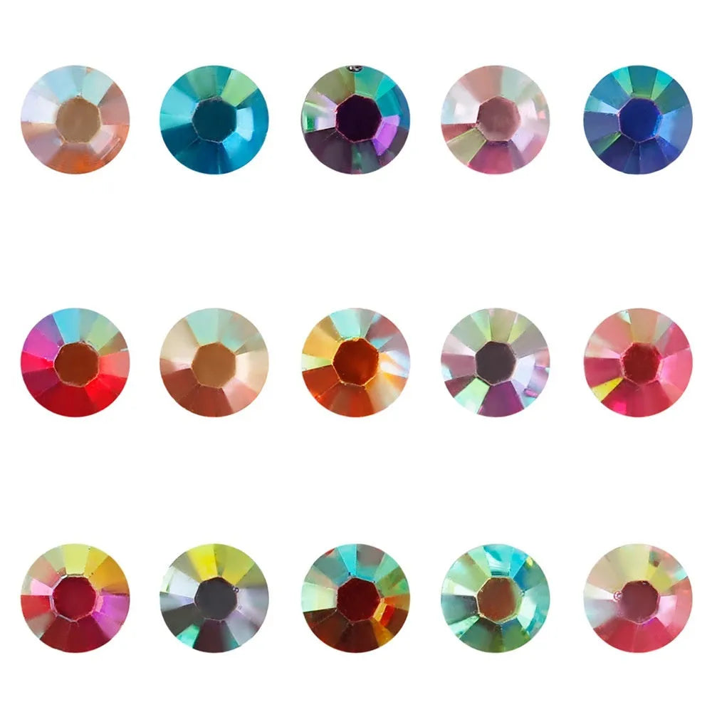 Flat plastic and resin nail rhinestones with electroplated finish in multiple colour options