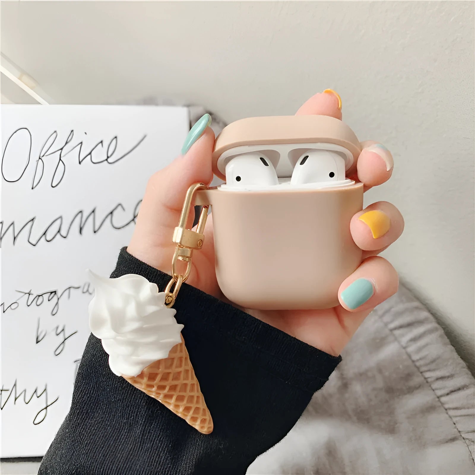 Translucent silicone protector case for Apple AirPods 2 in cylinder ice cream design