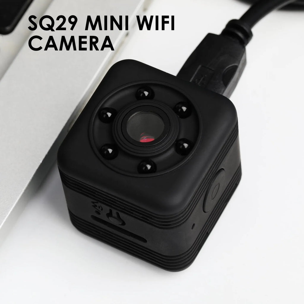 SQ29 black waterproof sports camera with MicroUSB port for extended outdoor recording.