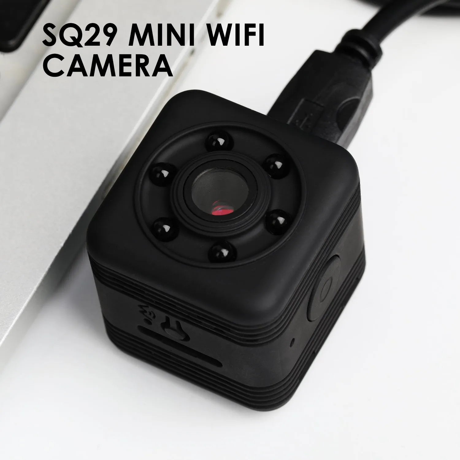 SQ29 black waterproof sports camera with MicroUSB port for extended outdoor recording.