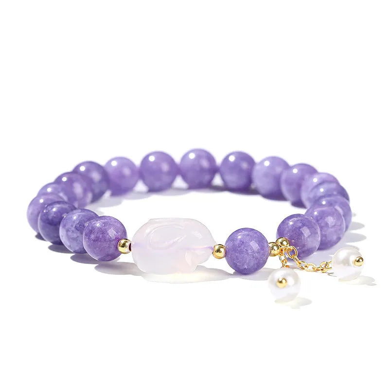 Purple aquamarine and agate rabbit bracelet with geometric beads for women