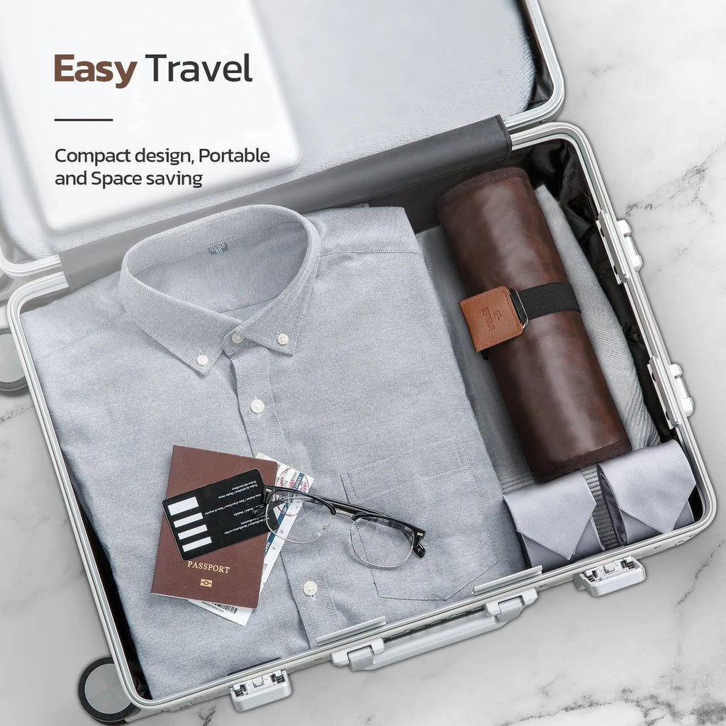 Men's black and light brown PU leather travel wash buggy bag for toiletries organisation