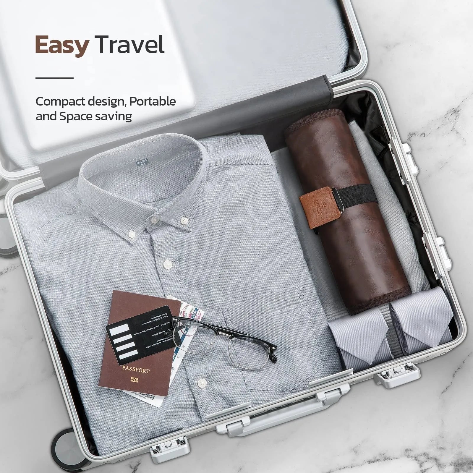 Men's black and light brown PU leather travel wash buggy bag for toiletries organisation