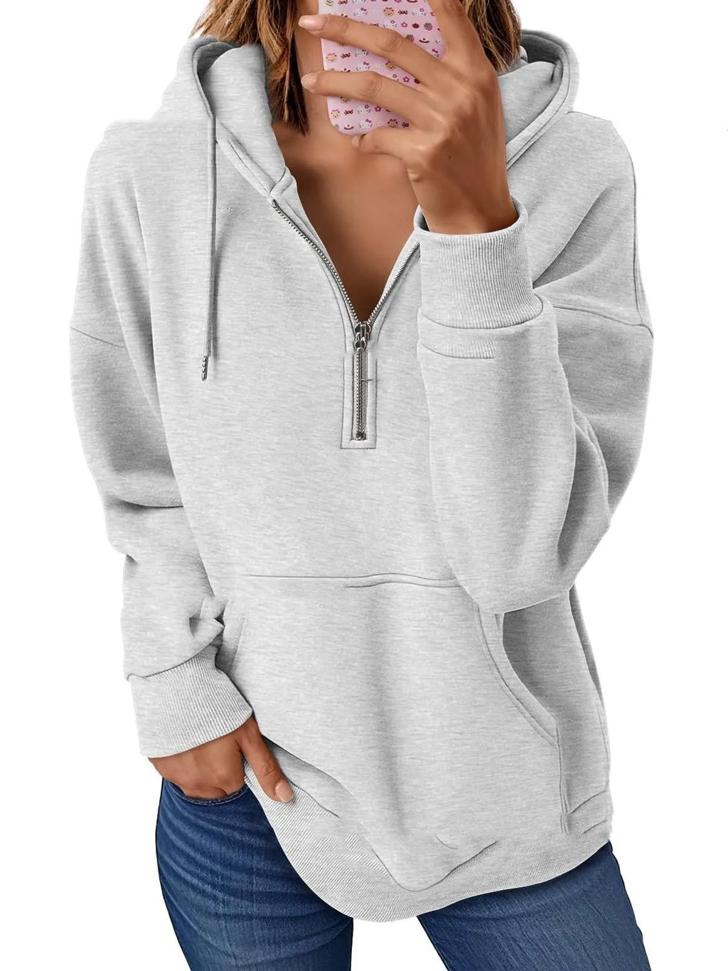 Polyester pullover hooded sweatshirt in peacock green with zip pocket on front. Long sleeve, solid colour, casual style.