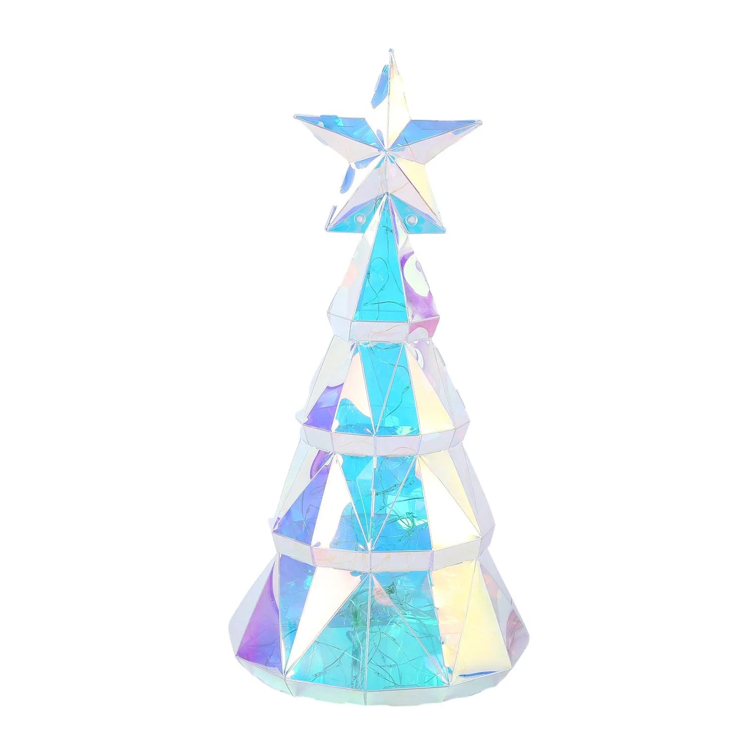 Colourful cartoon-style Christmas tree LED light decoration measuring 20cm high.