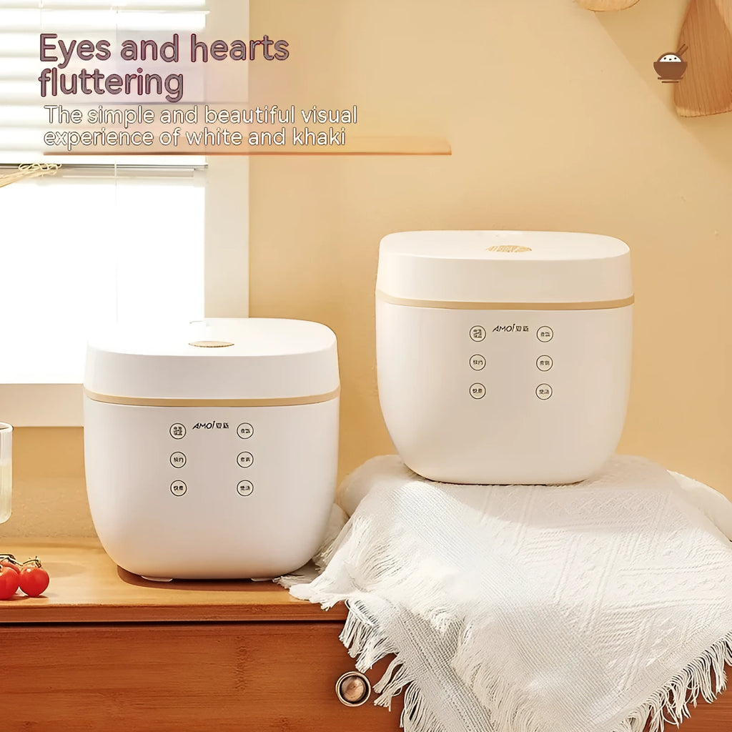White or beige 3L intelligent multi-function rice cooker with black inner pot and accessories