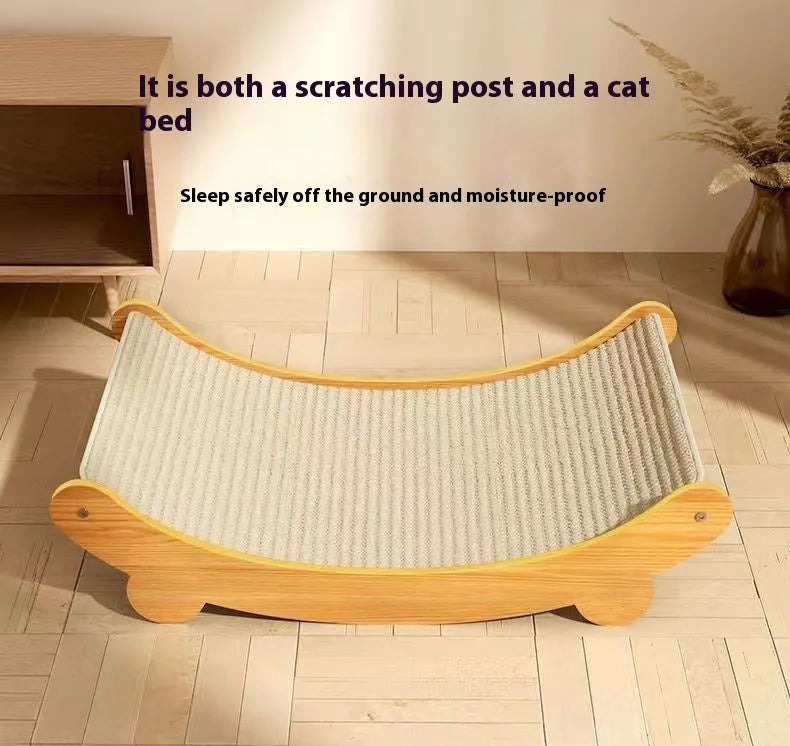 A pastoral-style cat scratch board with a woven sisal blanket scratching surface, shown in small and large size options.