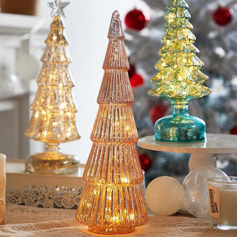 Glitter geometric Christmas tree table decoration made of borosilicate glass in pink silver colour