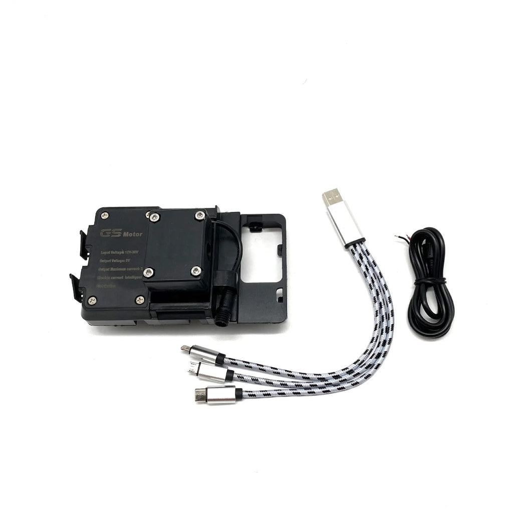 Black ABS plastic motorcycle phone navigation bracket for BMW R1200GS and R1250GS models.