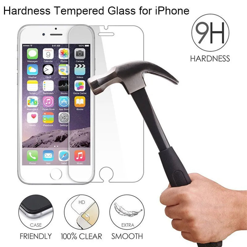 Tempered glass screen protector for iPhone showing transparent non-full screen design
