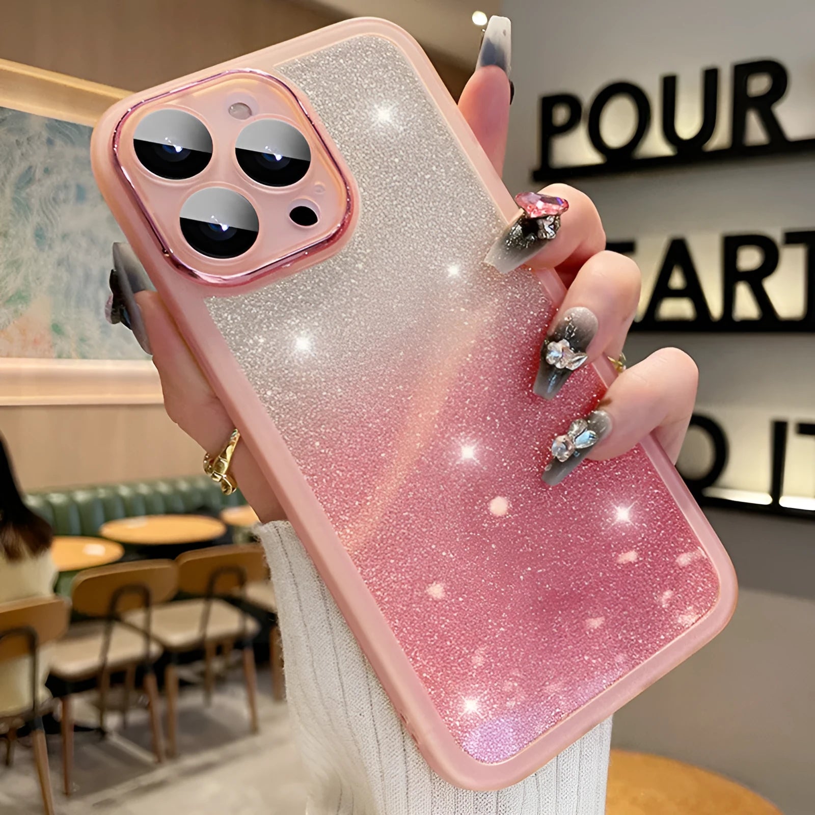 Ultra-thin transparent glitter phone case for iPhone with electroplated gradient flash colours