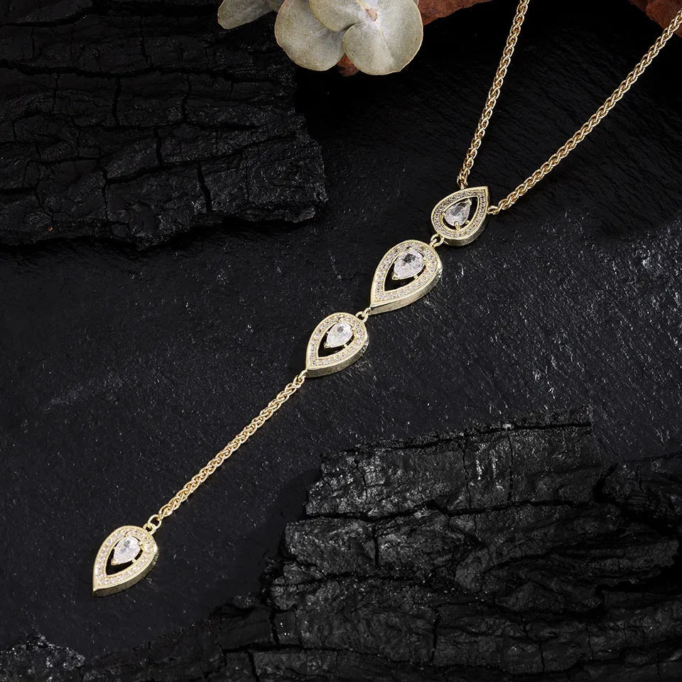 Water drop women's all-match necklace electroplated copper in gold and white colours