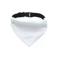 Blank white polyester dog scarf for custom thermal transfer printing in four sizes.