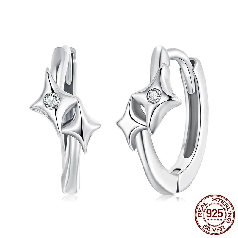 Fashion Star S925 sterling silver earrings with inlaid zircon, colour BSE1210, on display