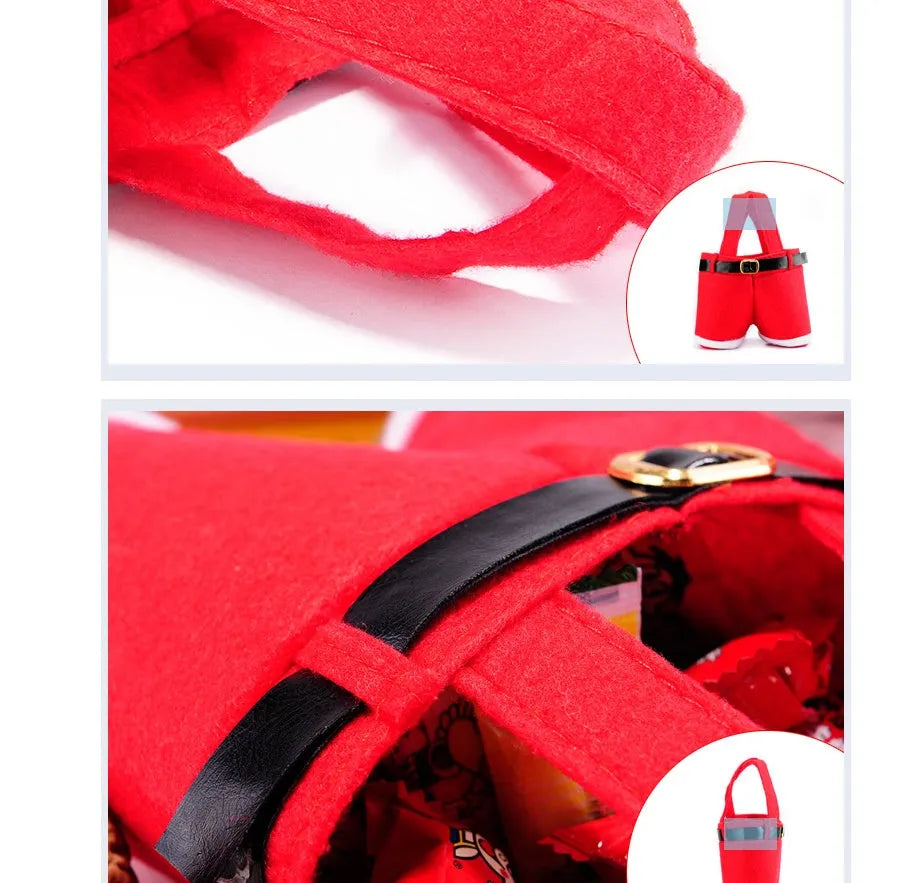Red velvet drawstring Christmas bag measuring 21x14.5 cm on a plain background