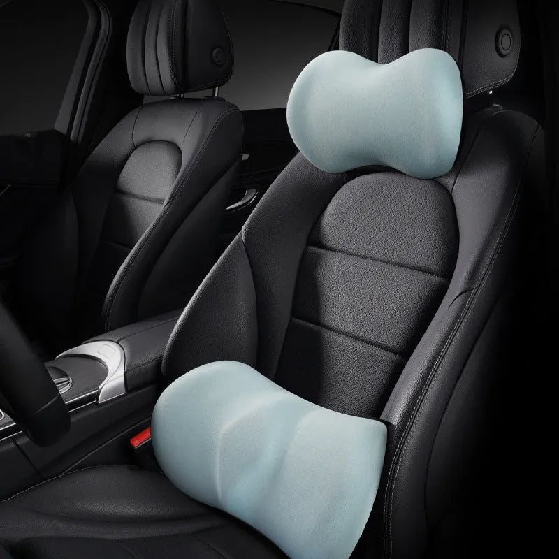 Car seat headrest pillow and lumbar support cushion set in assorted colours