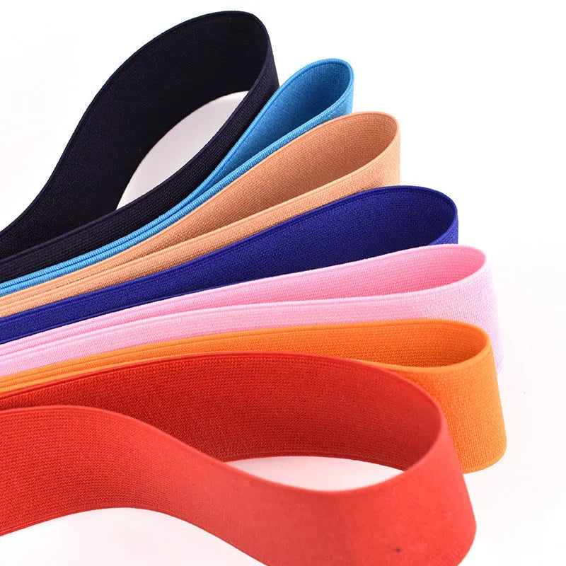 5cm wide rubber elastic band in ten fashion colours including black, brown and blues