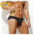 Men's low waist solid colour nylon briefs in Army Green, front view