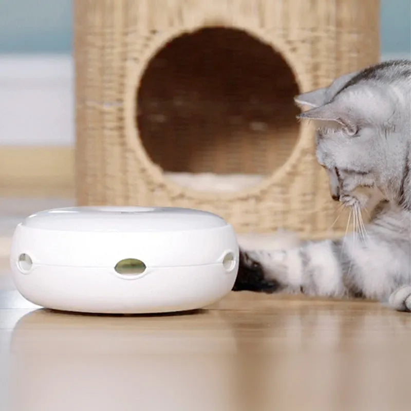 White electric cat turntable toy, 17.5cm donut shape, ABS body, automatic rotating interactive pet toy