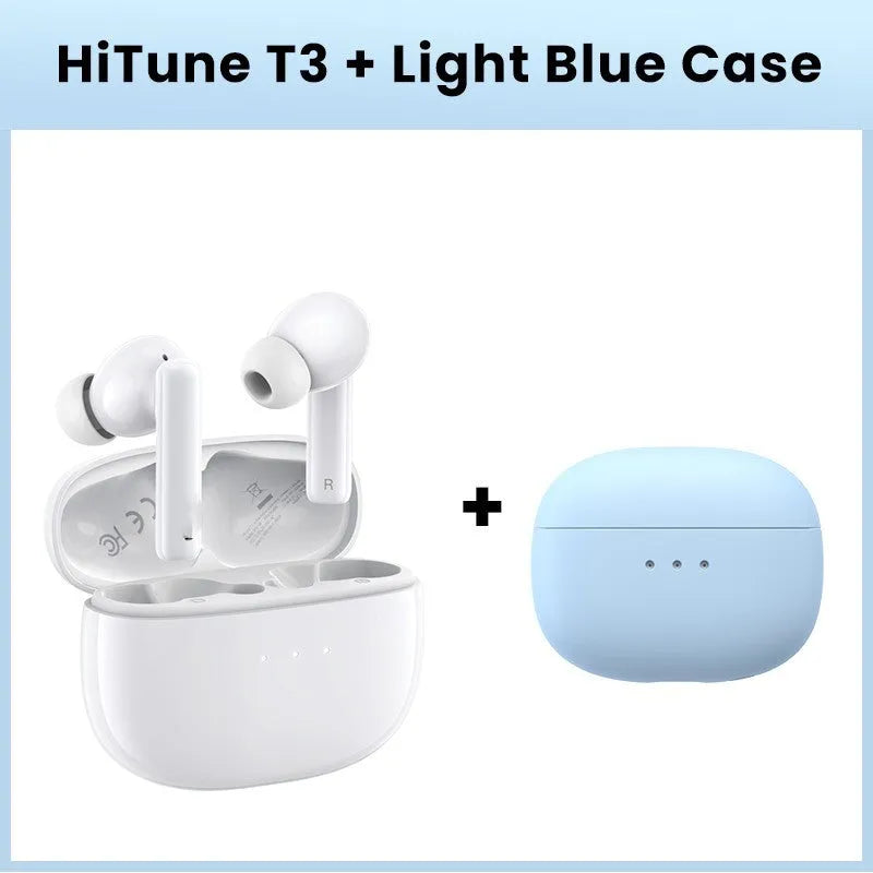 Bluetooth earphones with active noise reduction in Pearl White, plastic build, wireless earbuds
