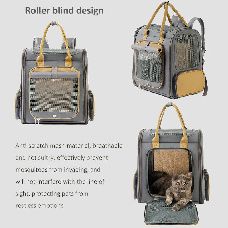 Large capacity expandable Oxford cloth pet bag with transparent mesh window for cats and dogs