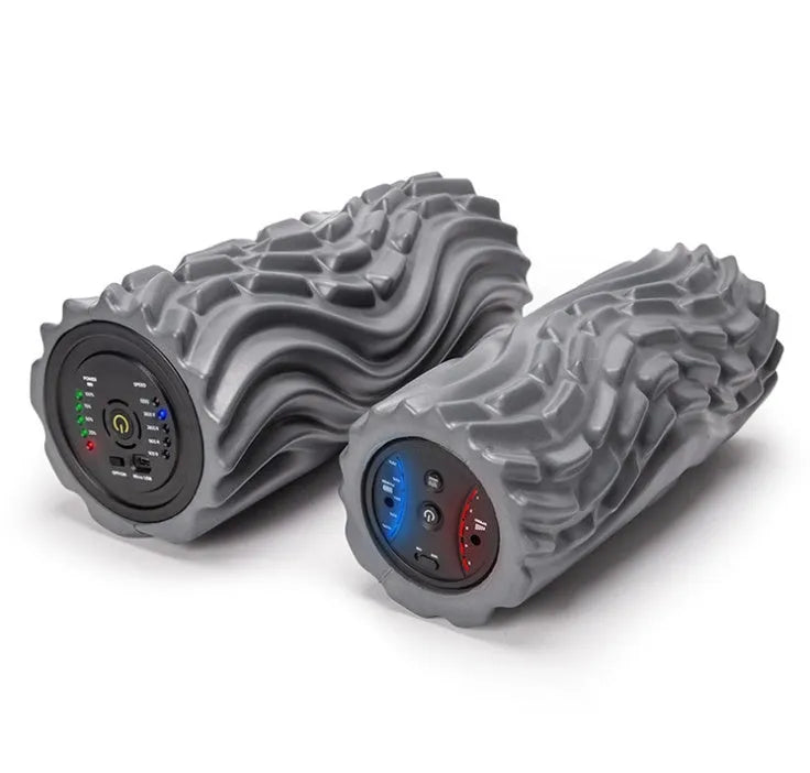 USB electric massage yoga massager in space grey with stovepipe column design and vibration buttons