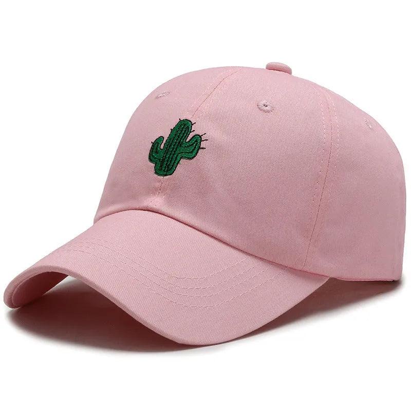 Cotton embroidered cartoon pattern baseball cap in black, white, and pink, adjustable size