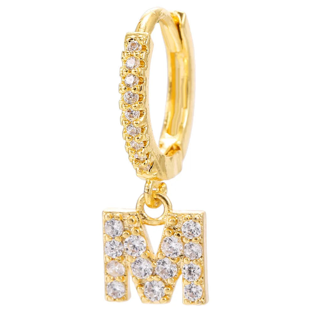 Gold plated copper letter stud earrings in A to Z styles for women, shown in Gold or Gold2pcs options