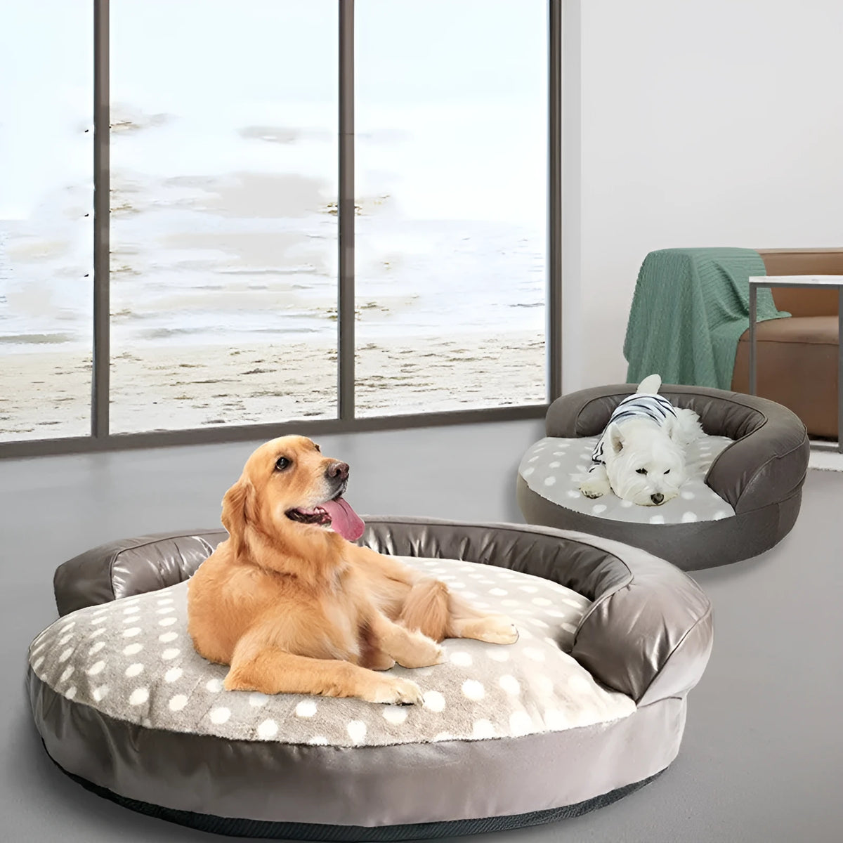 Large cloth dog kennel mat 124cm x 30cm in dot style khaki or dark grey rectangular pet bed
