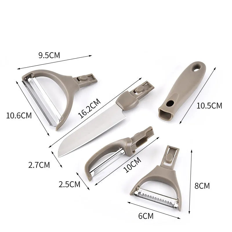 Green eight-piece disassemblable kitchen multi-planer set with stainless steel blade on a white background.