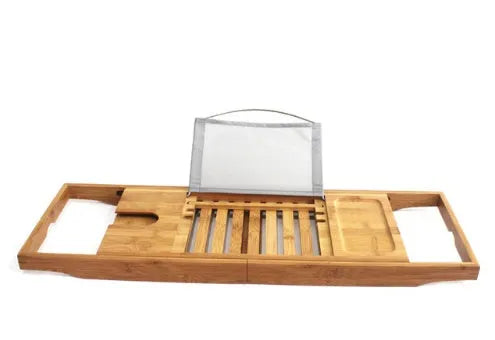 Bamboo bathtub frame caddy for desktop bathroom storage organisation