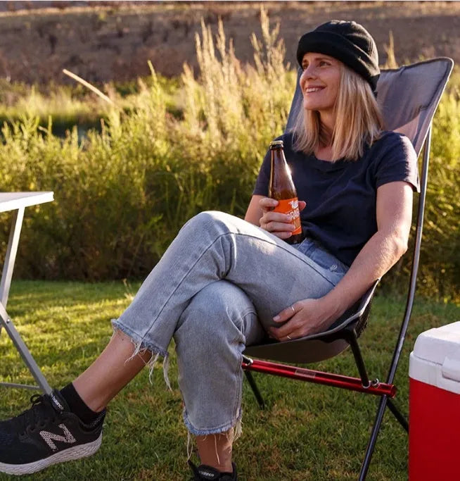 Portable ultralight camping chair with aluminium alloy frame folded for travel