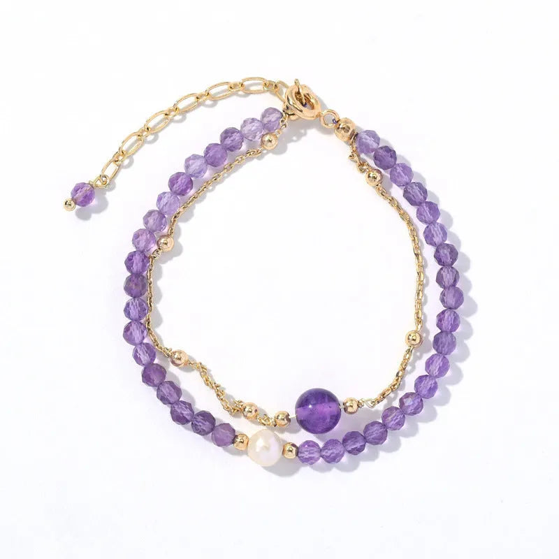 Purple amethyst Chinese style crystal bracelet with diamond shapes and adjustable closure