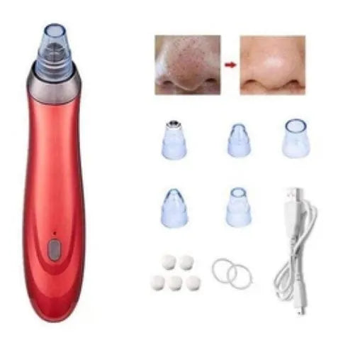 Electric blackhead remover pore cleaner tool with multiple nozzles on a white background.