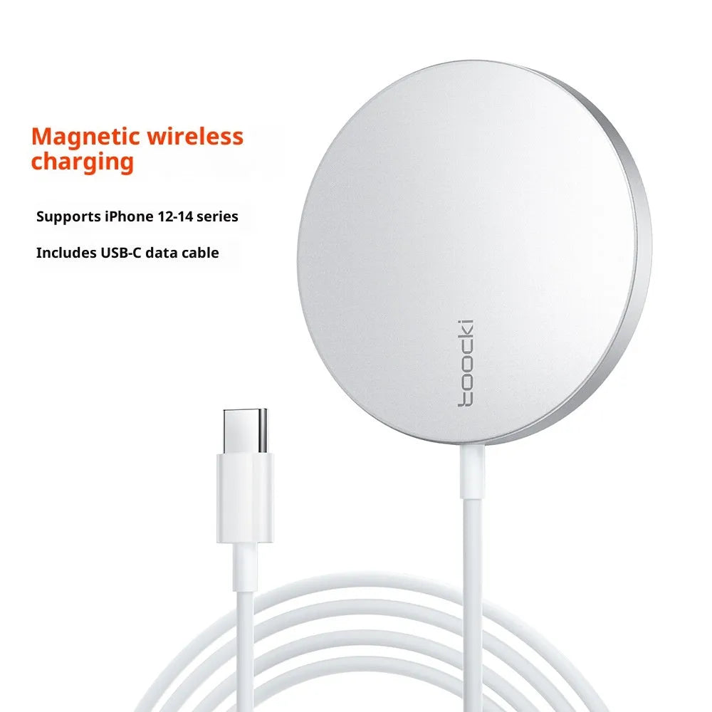 Toocki white 15W magnetic wireless charger with strong suction on a desk surface