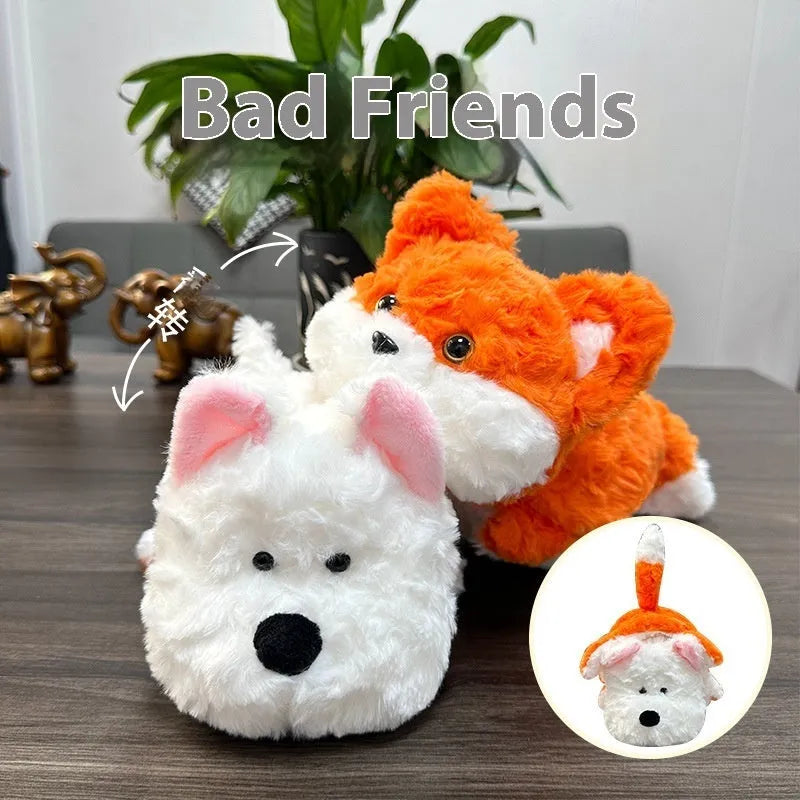 Creative transformation plush toy in cow horse colour, 35cm height, on white background