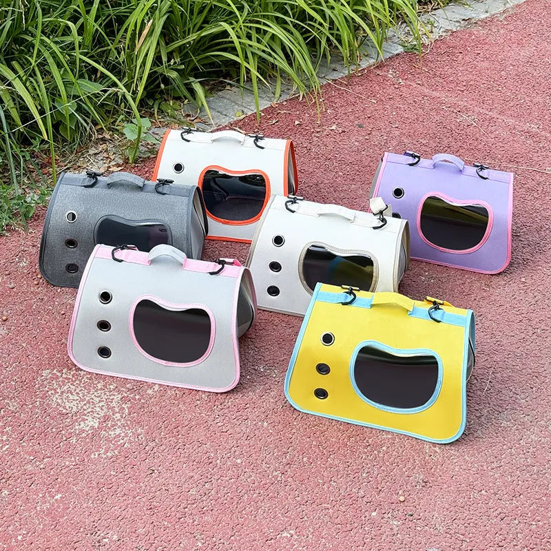 Medium capacity pet crossbody bag in Oxford cloth shown in various solid colour options