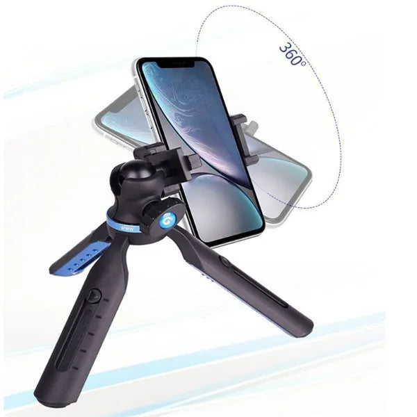 Black desktop phone tripod compatible with Apple iPhone and Huawei P30 models