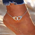 Silver electroplated alloy geometric anklet for women, 18cm length, individually packed