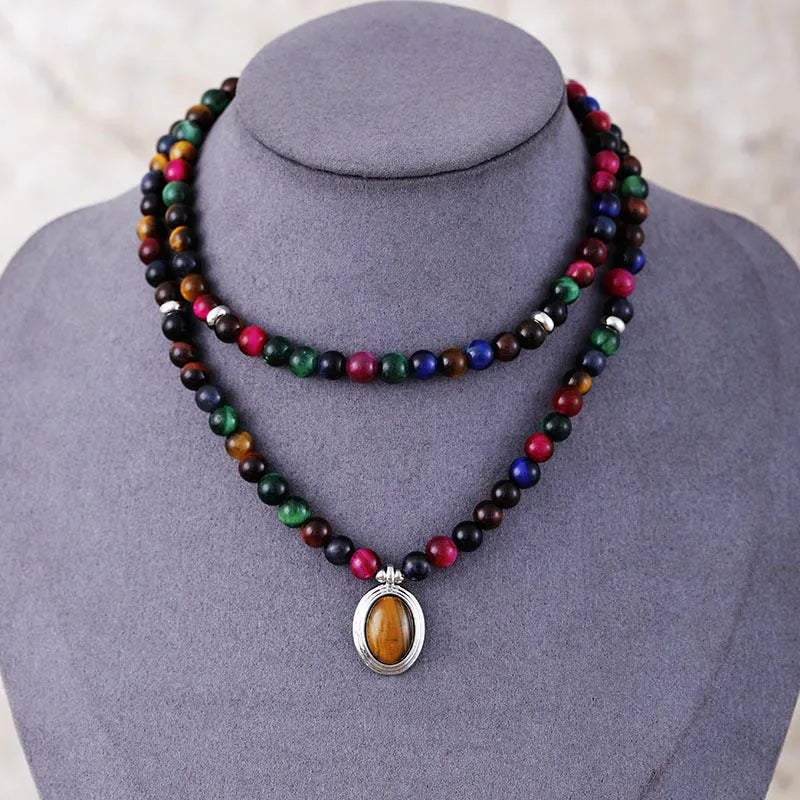 Handmade colour tiger eye natural stone necklace bracelet with zodiac crown wing heart pendants