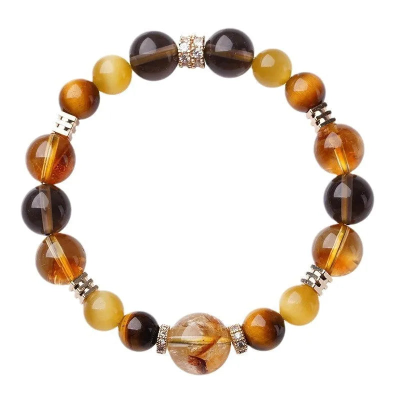 Natural yellow tower crystal and tiger-eye geometric bracelet with 10mm or 12mm bead options