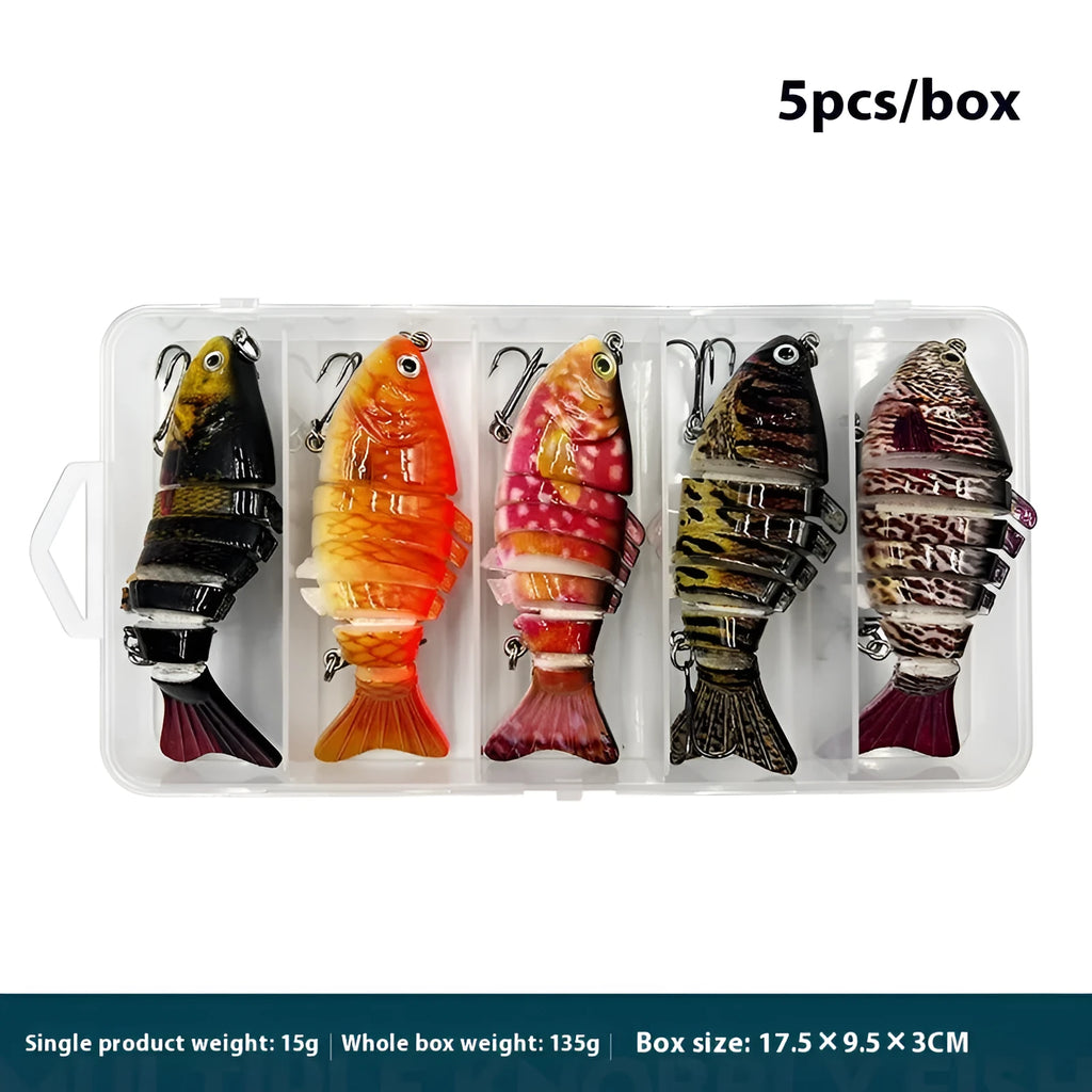 Multi-section Tossing Submerged Simulation Bait 5 pcs Box Fishing Trolling Lures Metal Plastic Construction for Freshwater Saltwater Angling Crankbaits Minnow Style Assorted Colours