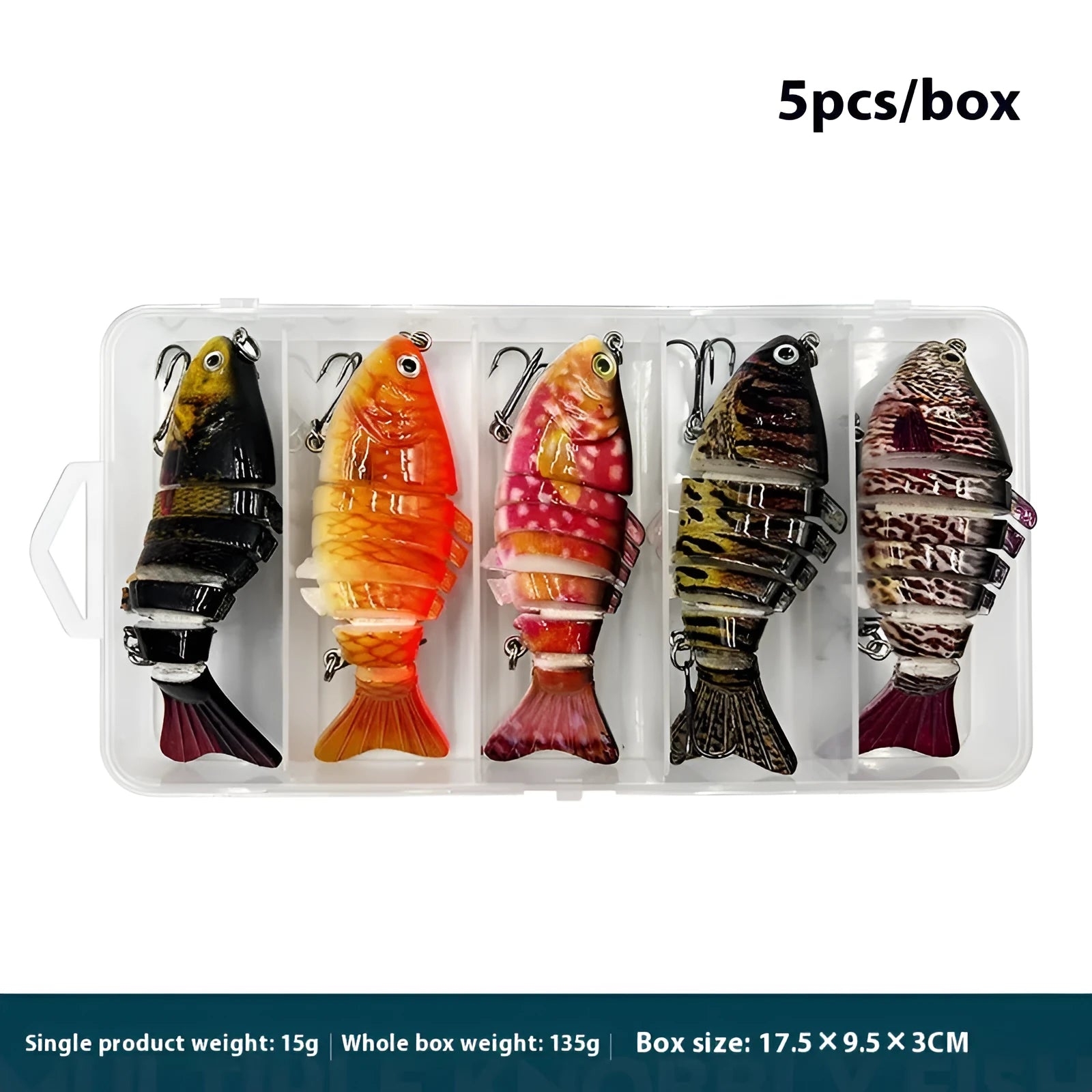 Multi-section Tossing Submerged Simulation Bait 5 pcs Box Fishing Trolling Lures Metal Plastic Construction for Freshwater Saltwater Angling Crankbaits Minnow Style Assorted Colours