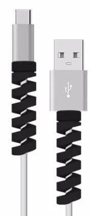 Plastic charging cable protector in various colours, showing its 3.5cm length.